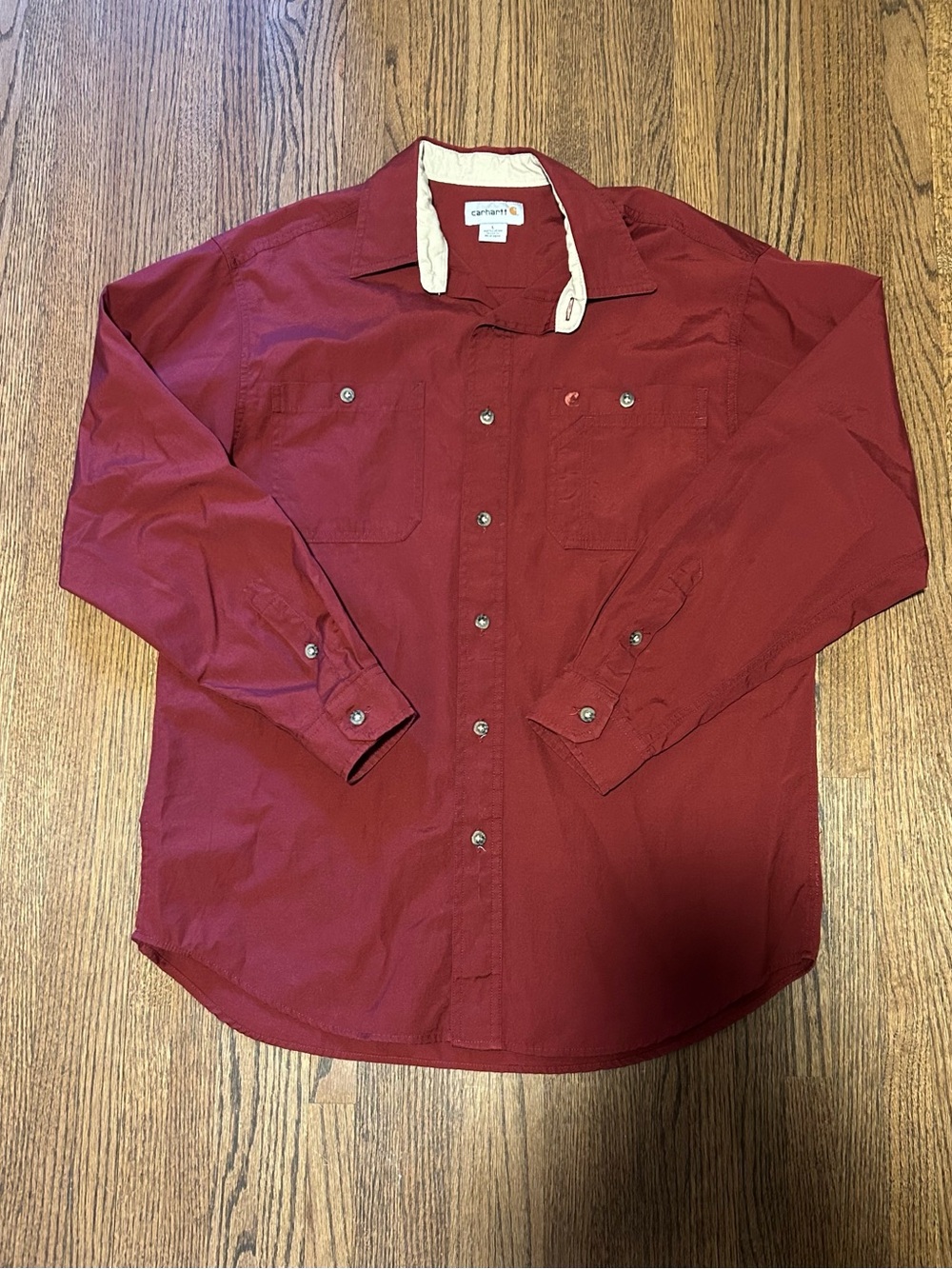 Carhartt Red Button Down Work Shirt Men’s Large Cotton Long Sleeve Utility Shirt